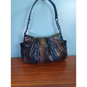 Vera Wang Simple Vera Faux Snakeskin Hobo Shoulder Bag Purse Blue Purple Retro